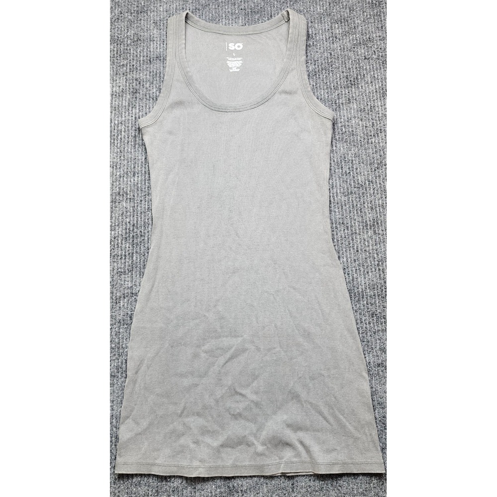 SO Ribbed Tank Dress Womens L Gray‎ Sleeveless Scoop Neck Mini